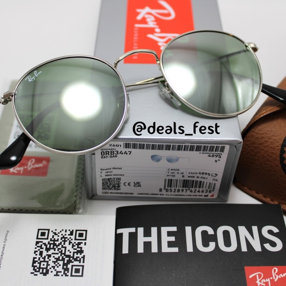 Model Display Ray-Ban Round Metal Silver Mirror RB3447